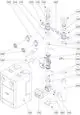 Schematische Darstellung einer Verrohrungsgruppe mit Einzelteilen, einschließlich Ventilen und Gehäuse. Das Produkt ist von Wolf und zeigt eine Montageanordnung für Heizungsanlagen.
